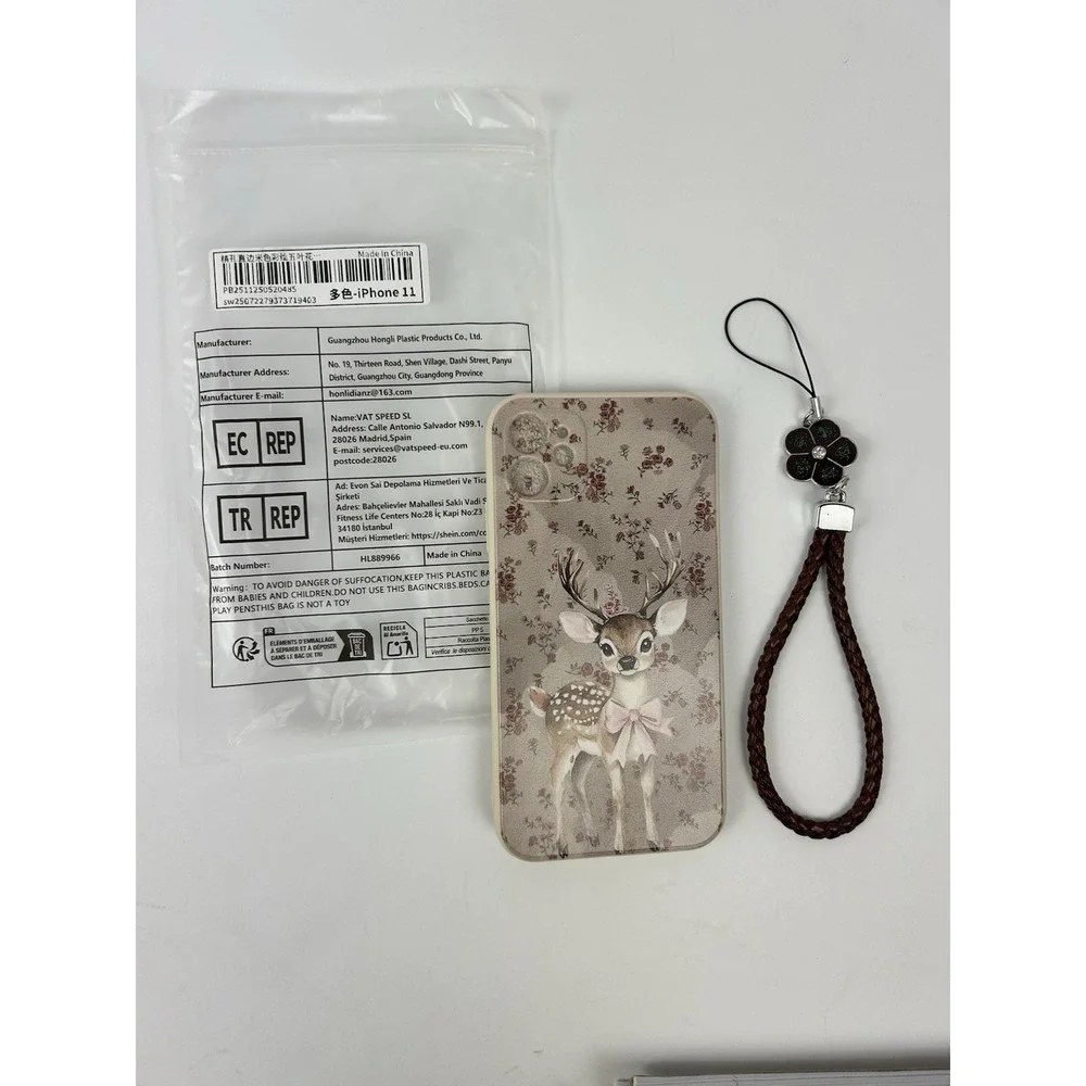 Hongli Deer Pattern Fitted Case for iPhone 11 with Brown Lanyard, Plastic